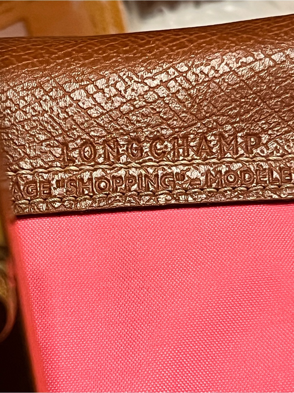 Longchamp Pink Nylon Tote with Brown Leather Trim - Picture 6 of 17